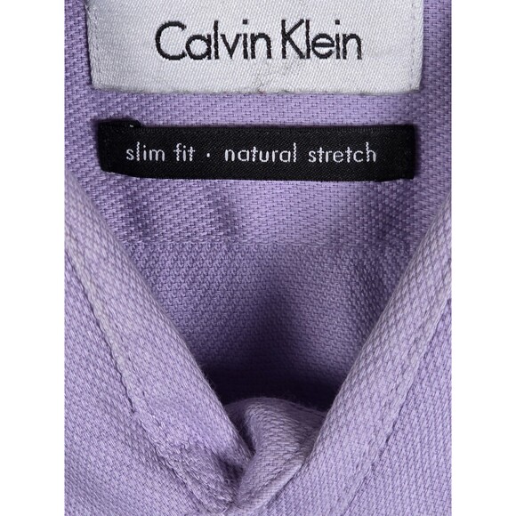 Calvin Klein Mens 17.5 Slim Fit Purple Long Sleeve Button Up Shirt - Picture 3 of 8